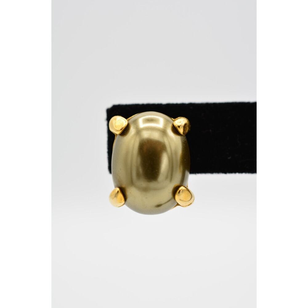 Givenchy Vintage Clip Earrings Taupe Oval Beaded Brushed Gold Signed 1980s 9I - Picture 6 of 12